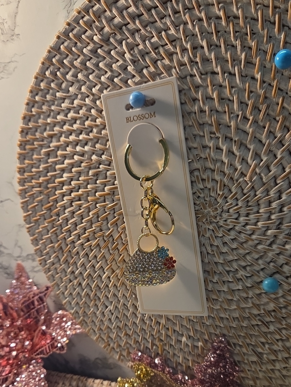 5 For 25 Or 8 Gold Tone Rhinestone Purse Charm Keychain - Gold